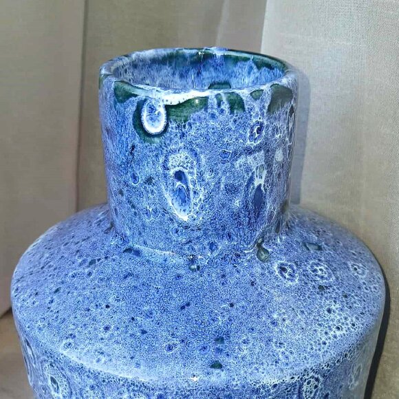 Peacock Blue Fat Lava Moon Glazed Ceramic Faiancas Ramos Vase - Picture 8 of 10